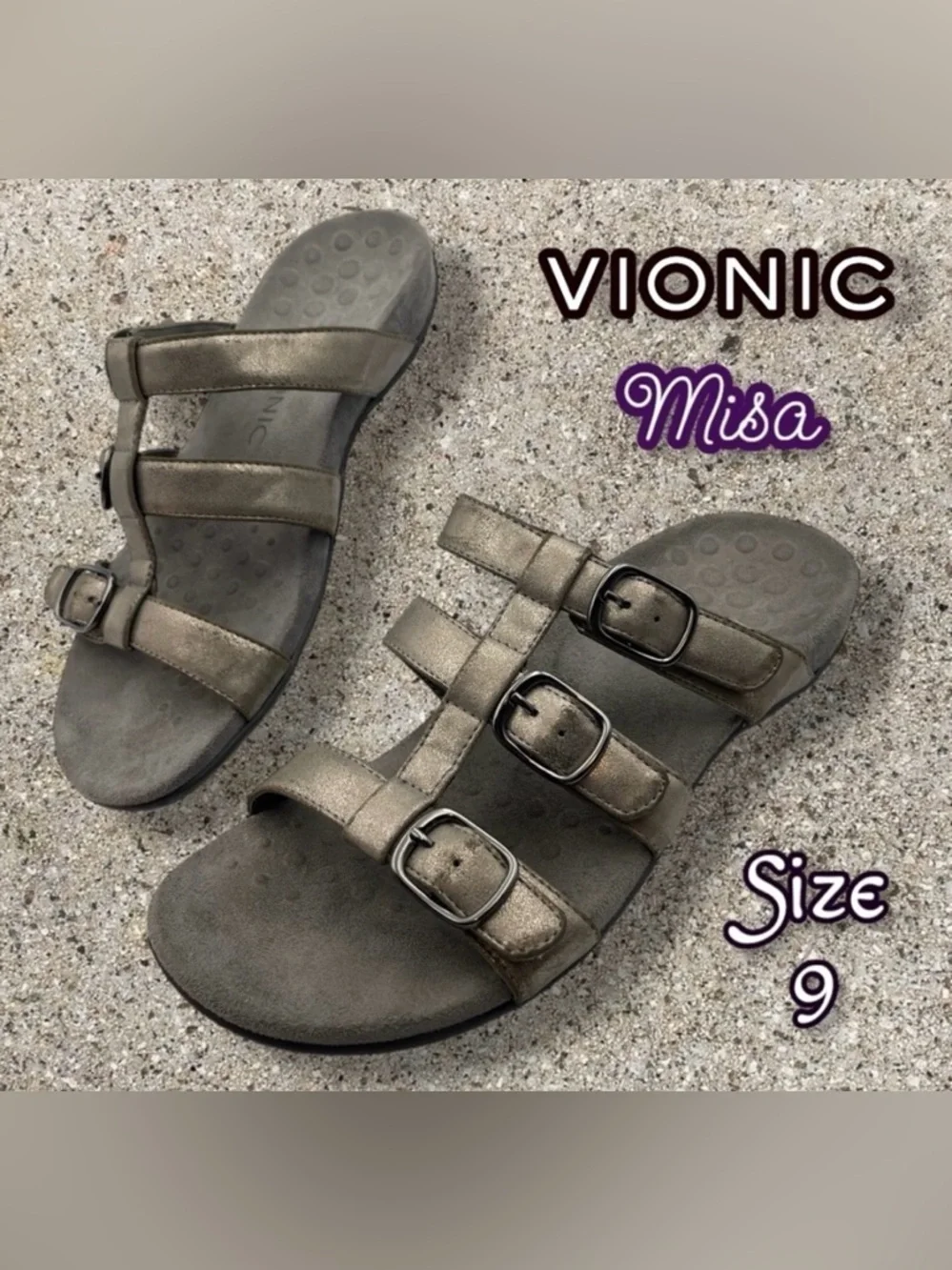 Vionic MISA SLIDE SANDAL Pewter Size 9